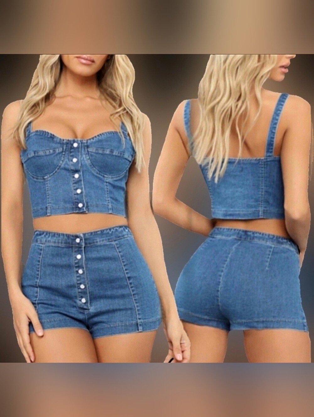 Fashion Nova jean crop corset fitted shorts grace denim short set 2X NWOT
